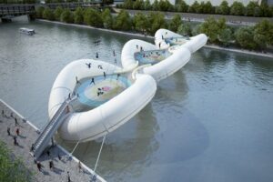 El puente hinchable sobre el Sena en París 3